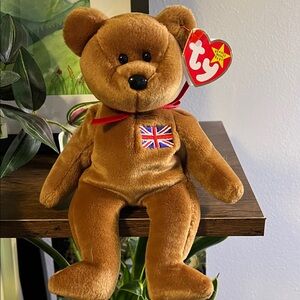 Ty beanie baby Plush Britannia Bear with British Union Jack Flag 1997